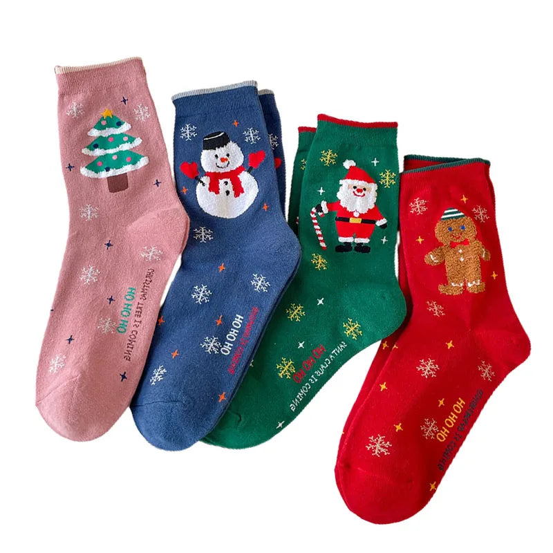 Kerstsokken voor Kinderen - 4 Paar Katoenen Sokken met Sneeuwvlokken en Elanden 11