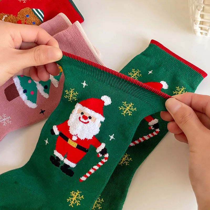 Kerstsokken voor Kinderen - 4 Paar Katoenen Sokken met Sneeuwvlokken en Elanden 2