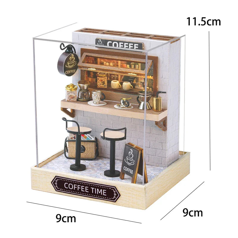 Miniatuur houten poppenhuis met LED-verlichting en meubels 22