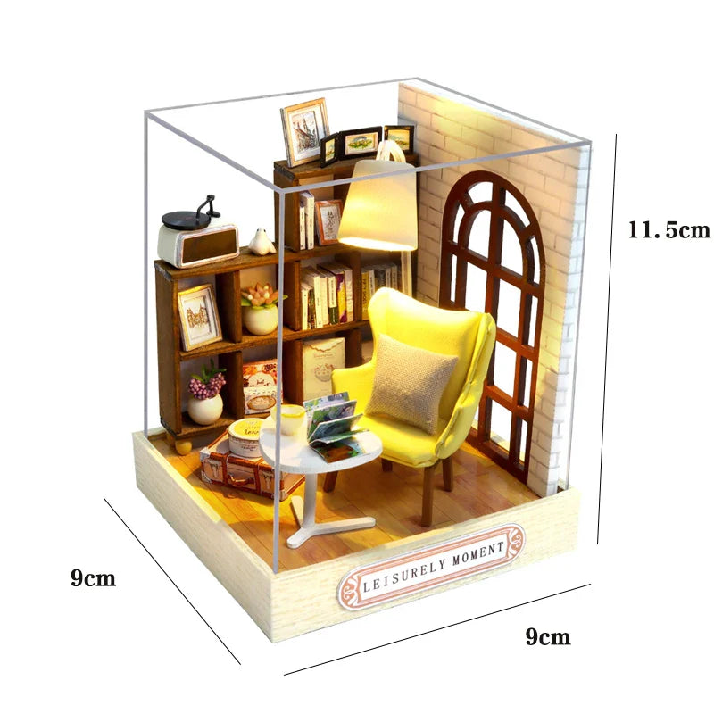 Miniatuur houten poppenhuis met LED-verlichting en meubels 31