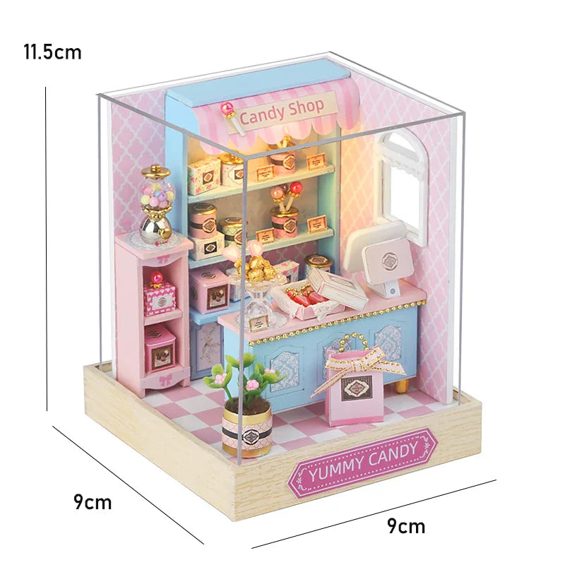 Miniatuur houten poppenhuis met LED-verlichting en meubels 32