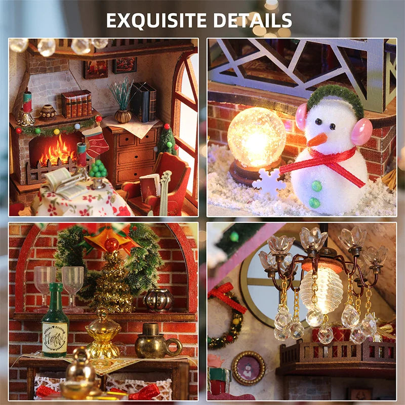 Miniatuur houten poppenhuis met LED-verlichting en meubels 4
