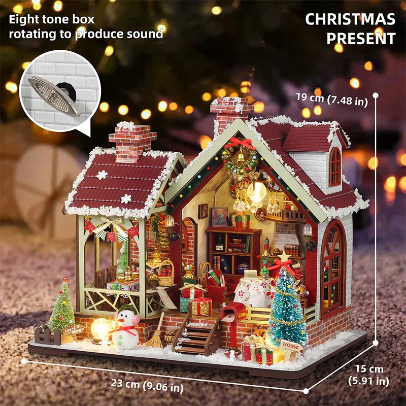 Miniatuur houten poppenhuis met LED-verlichting en meubels 5