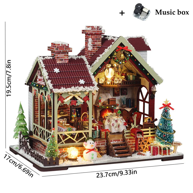 Miniatuur houten poppenhuis met LED-verlichting en meubels 6