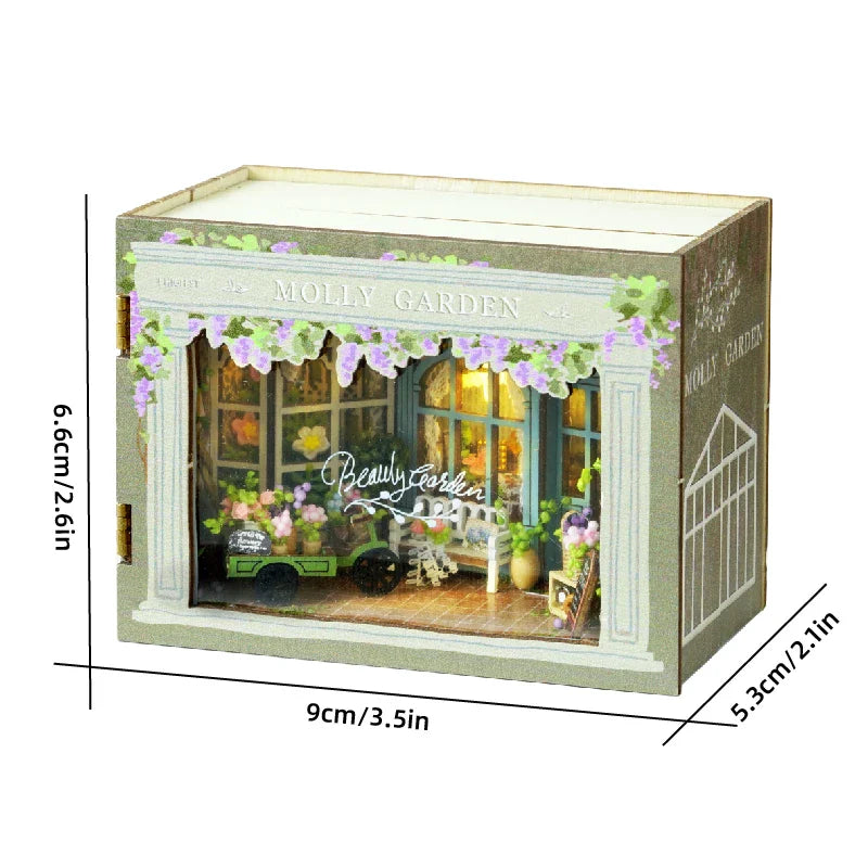 Miniatuur houten poppenhuis met LED-verlichting en meubels 7