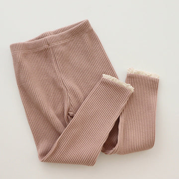 Leggings per bambini a coste con pizzo per ragazze