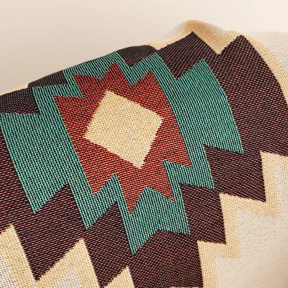 AztecLoom – Oversize boho prikrývka s strapcami z bavlneného mixu na pohovku a posteľ