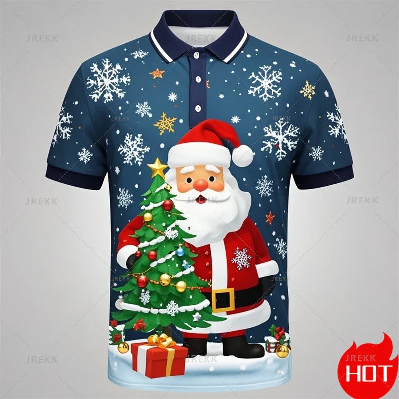 Poloshirt met 3D kerstman print voor mannen 12