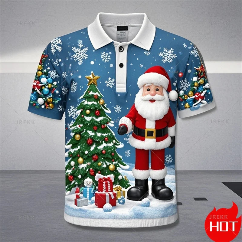 Poloshirt met 3D kerstman print voor mannen 15