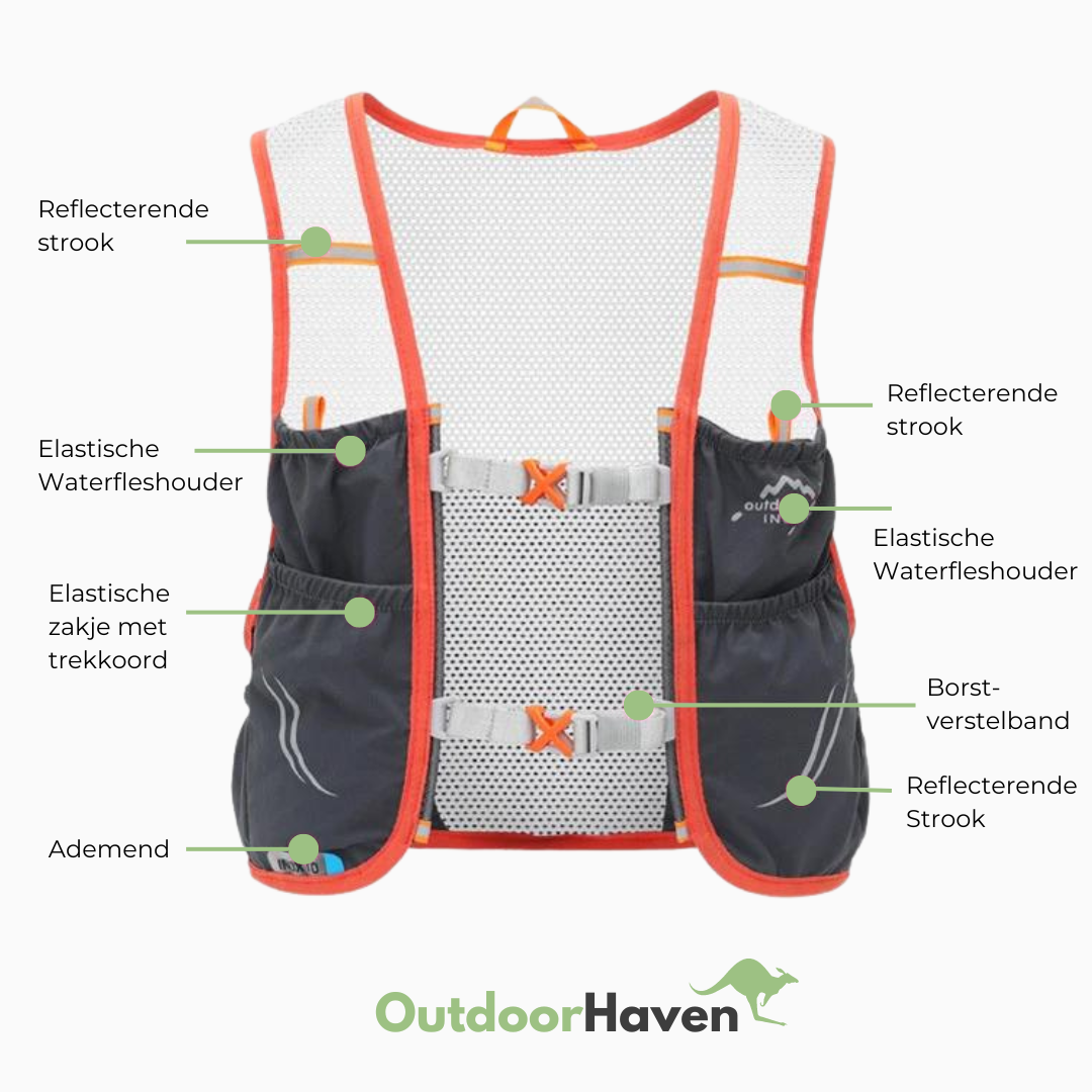 OutdoorHaven Trailrunvest - vrátane 2 mäkkých fliaš, pitná vesta pre trailových bežcov