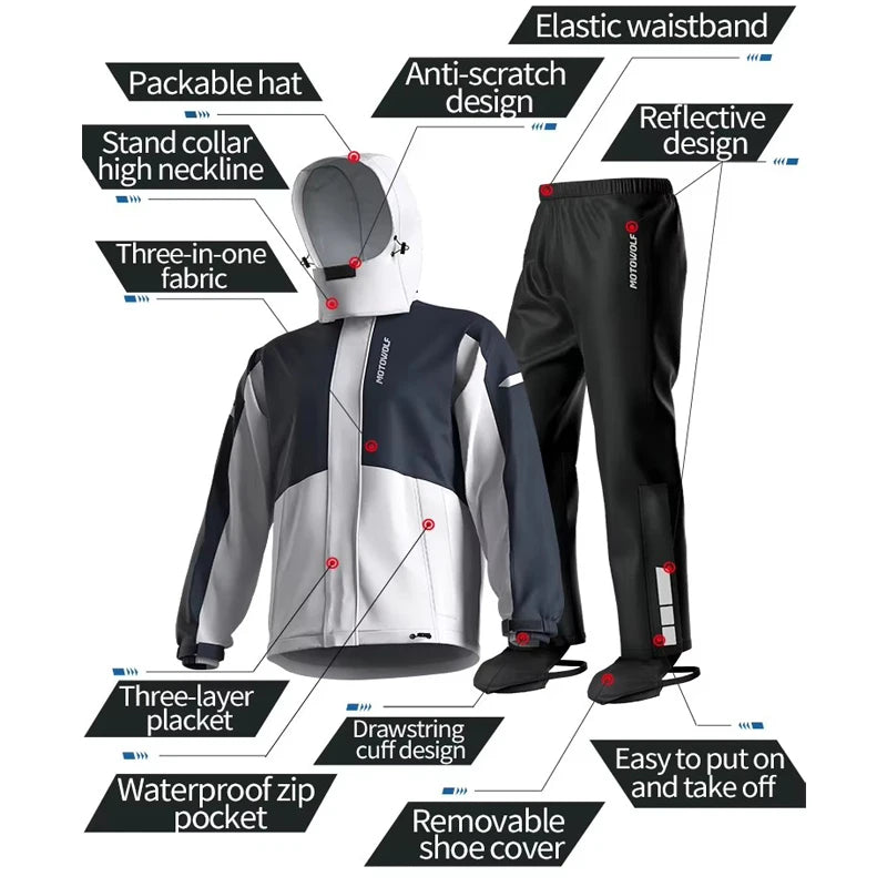 Nepremokavý plášť pre motocyklistov – vodotesný, priedušný, set s bundou a nohavicami