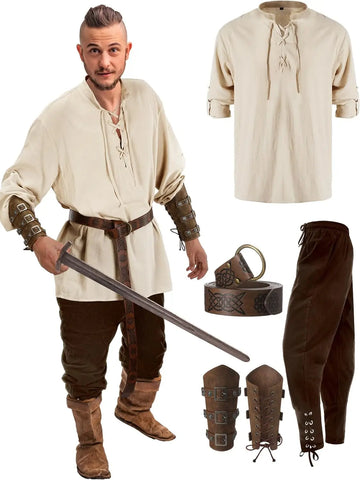 HeritageWear – Renaissance-Kostümset Herren – 4-teilig mit Piratenhemd & Hose