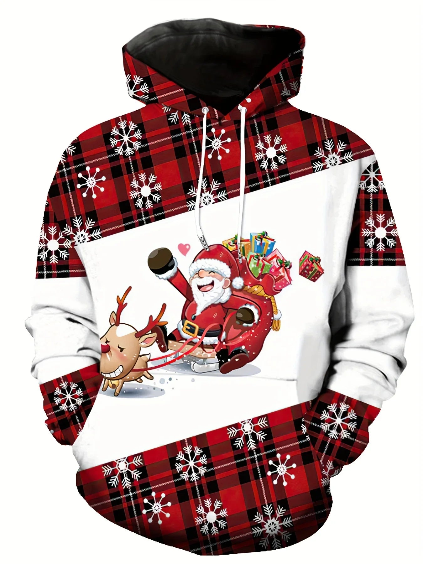 Rode Heren Hoodie met 3D-Kerstprint, Comfortabel en Stijlvol voor Feestdagen 6