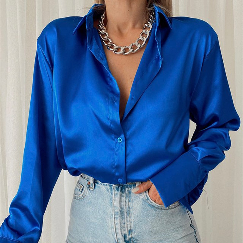 Devako Sophias Satinbluse mit Polokragen | Büro-Damen-Bluse aus Seide | Vintage-Design mit lockerem Knoten | Elegante Mode