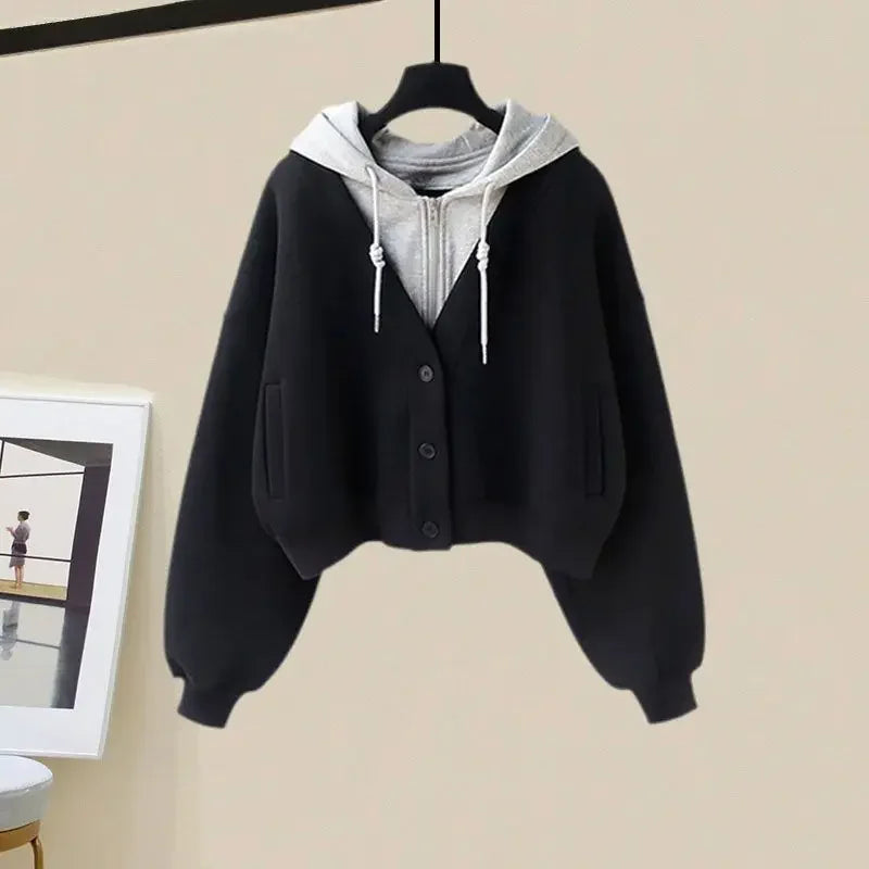 Josie tréningová súprava | Trendy pletený sveter s kapucňou a širokými nohavicami pre ženy