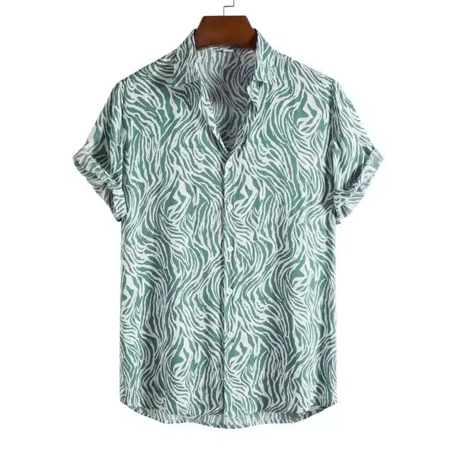 Camicia leopardata in stile Hawaii | Camicia da festa a maniche corte, retrò, slim fit