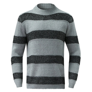 Devako Stripe - Herre stribet striktrøje, afslappet rundhalset trøje til efterår og vinter