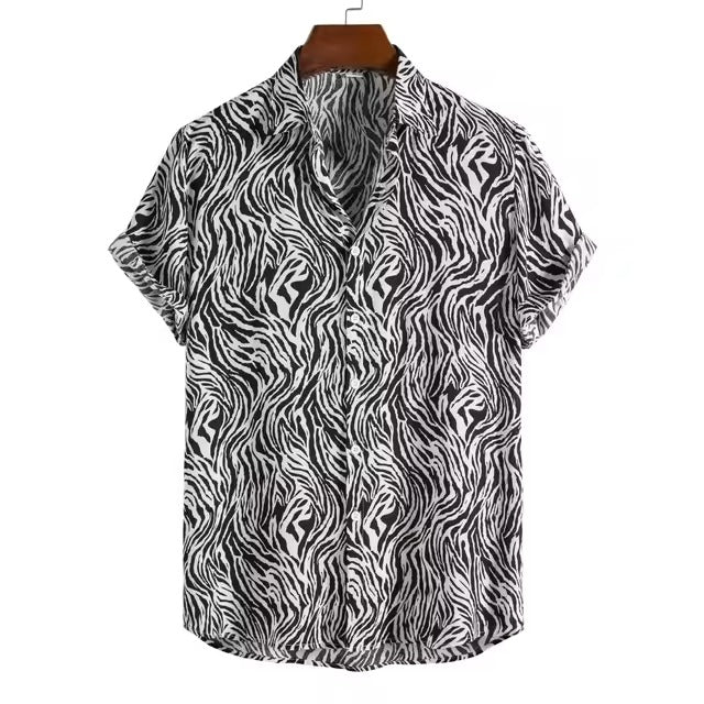Camicia leopardata in stile Hawaii | Camicia da festa a maniche corte, retrò, slim fit