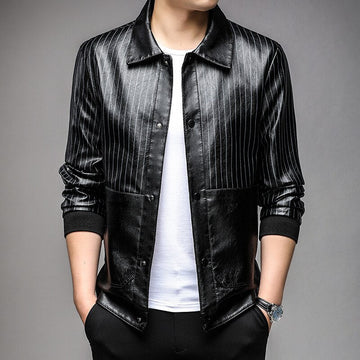 Stylische bronze gestreifte Lederjacke - Riarco
