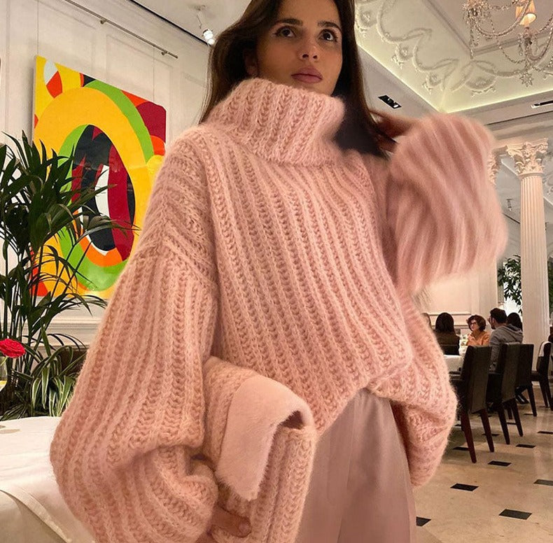 Plyšový rolákový sveter z pleteniny - Irina