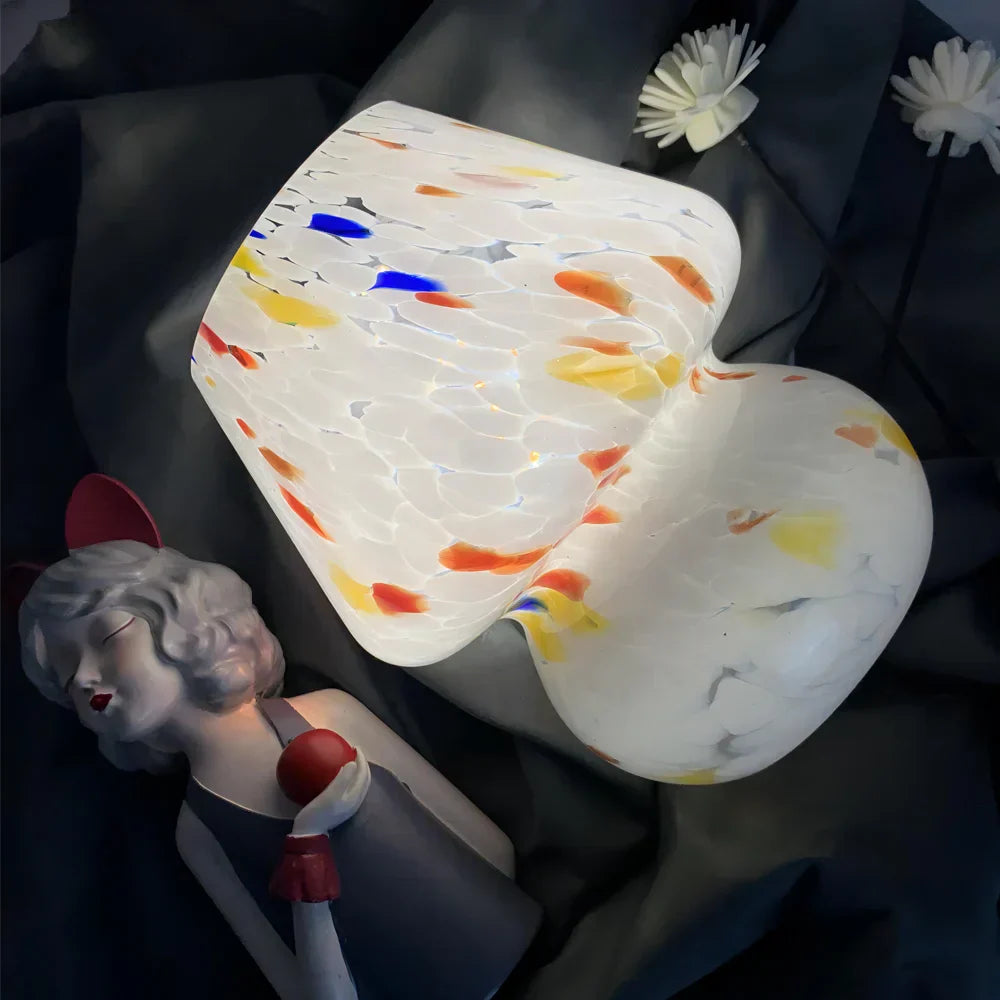 LumiMush estetická sklenená hubová lampa s teplým náladovým osvetlením