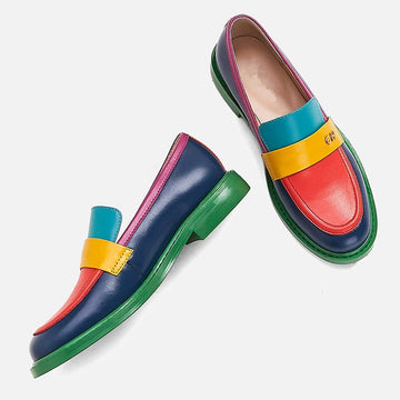 Devako Sidney | Multi Farbe Block Echtes Leder Loafer