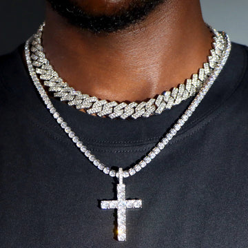 UrbanLuxe – Halskæde damer & herrer 2-radet Cuban Link med kors – 14mm