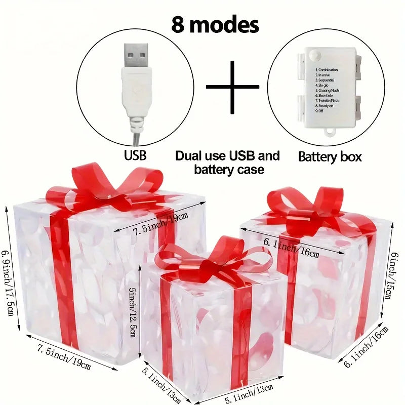 Verlichte Geschenkdozen Set van 3 voor Kerstdecoratie 2023, Multicolor LED 2