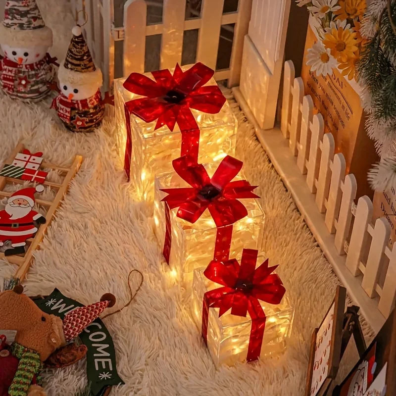 Verlichte Geschenkdozen Set van 3 voor Kerstdecoratie 2023, Multicolor LED 4