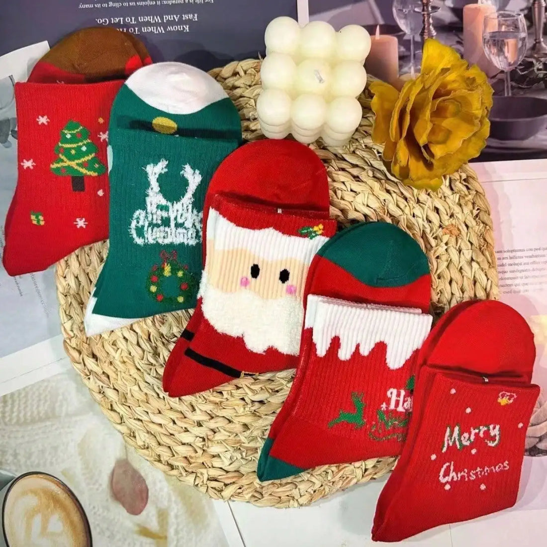 Vrolijke Kerst Sokken Set - 5 Paar Multicolor Cartoon Ontwerpen voor Decoratie 4