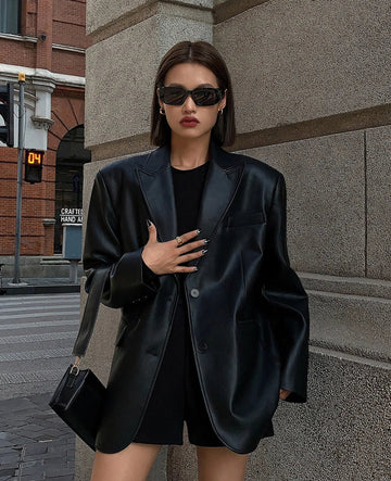 Trendiger PU-Lederblazer mit lockerer Passform - Yakira