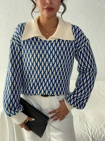 Damenpullover mit flachem Kragen und Argyle-Muster - Isra