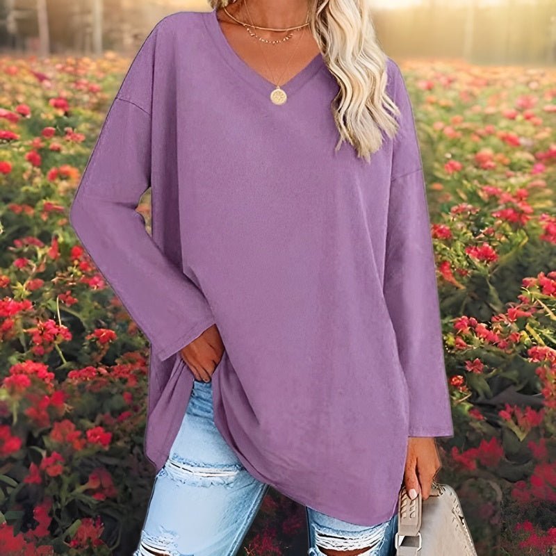 Anastasia – Damen Langarmshirt mit V-Ausschnitt aus Baumwollmix
