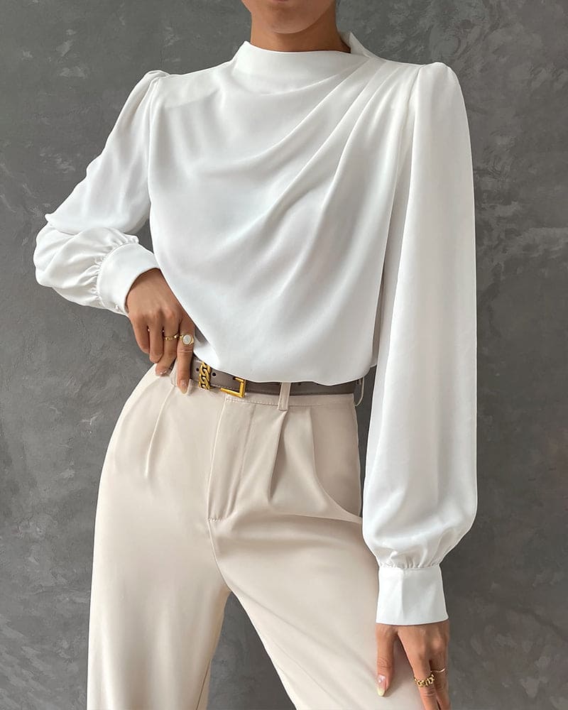 Isabella – Elegante camicetta con ruches e collo alla coreana