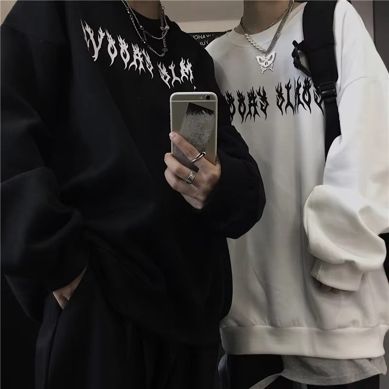 Round Neck Y2K HY2K Skeleton Hoodie | Gothic Print Pullover für Herren & Damen