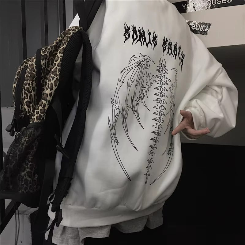 Round Neck Y2K HY2K Skeleton Hoodie | Gothic Print Pullover für Herren & Damen