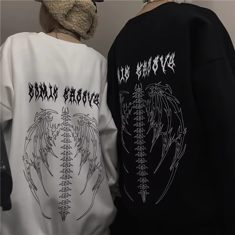 Round Neck Y2K HY2K Skeleton Hoodie | Gothic Print Pullover für Herren & Damen