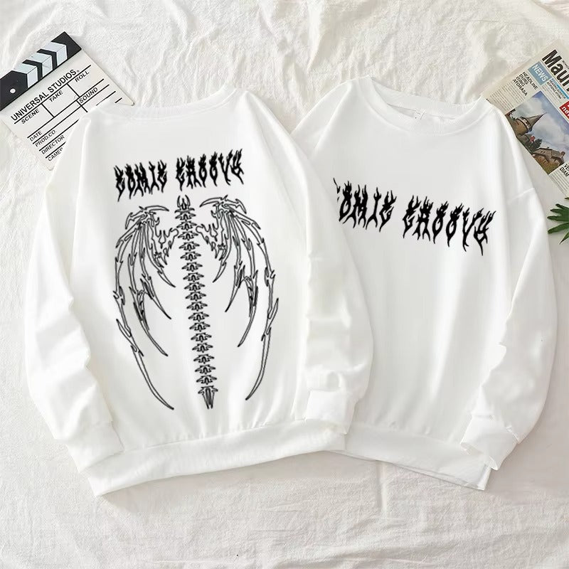 Round Neck Y2K HY2K Skeleton Hoodie | Gothic Print Pullover für Herren & Damen