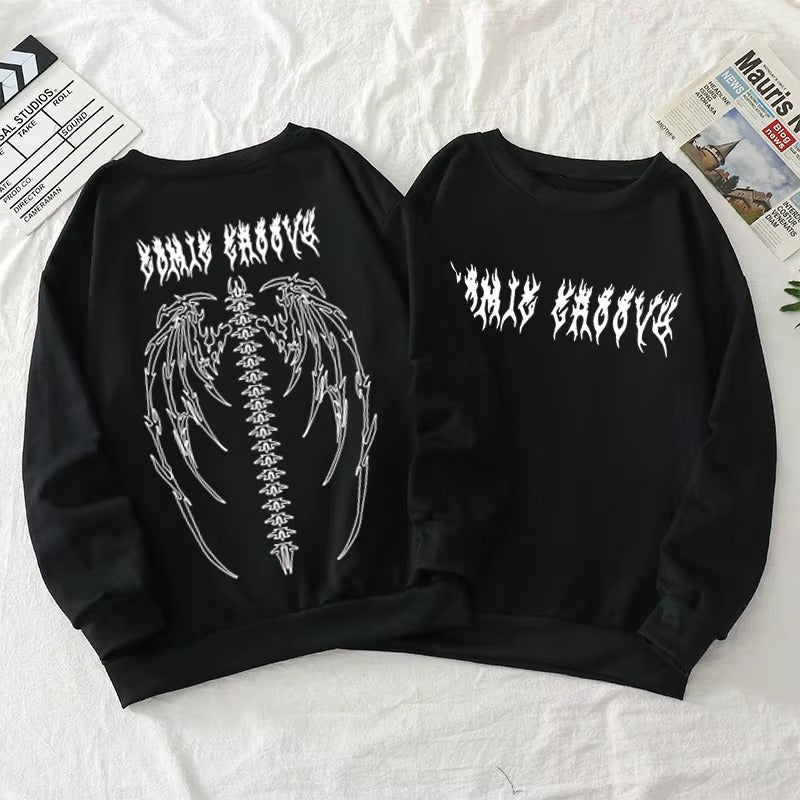 Round Neck Y2K HY2K Skeleton Hoodie | Gothic Print Pullover für Herren & Damen