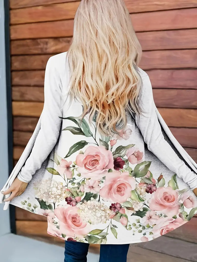 Gwen | Kardigán s kvetinovou potlačou a šálovým golierom - Veselý vzhľad