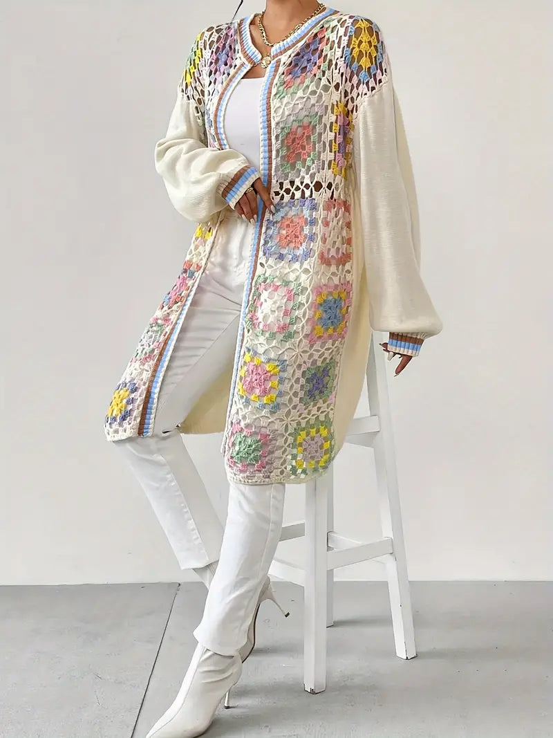 Renny - Živý háčkovaný kardigán s klesajúcim ramenom pre trendový vzhľad