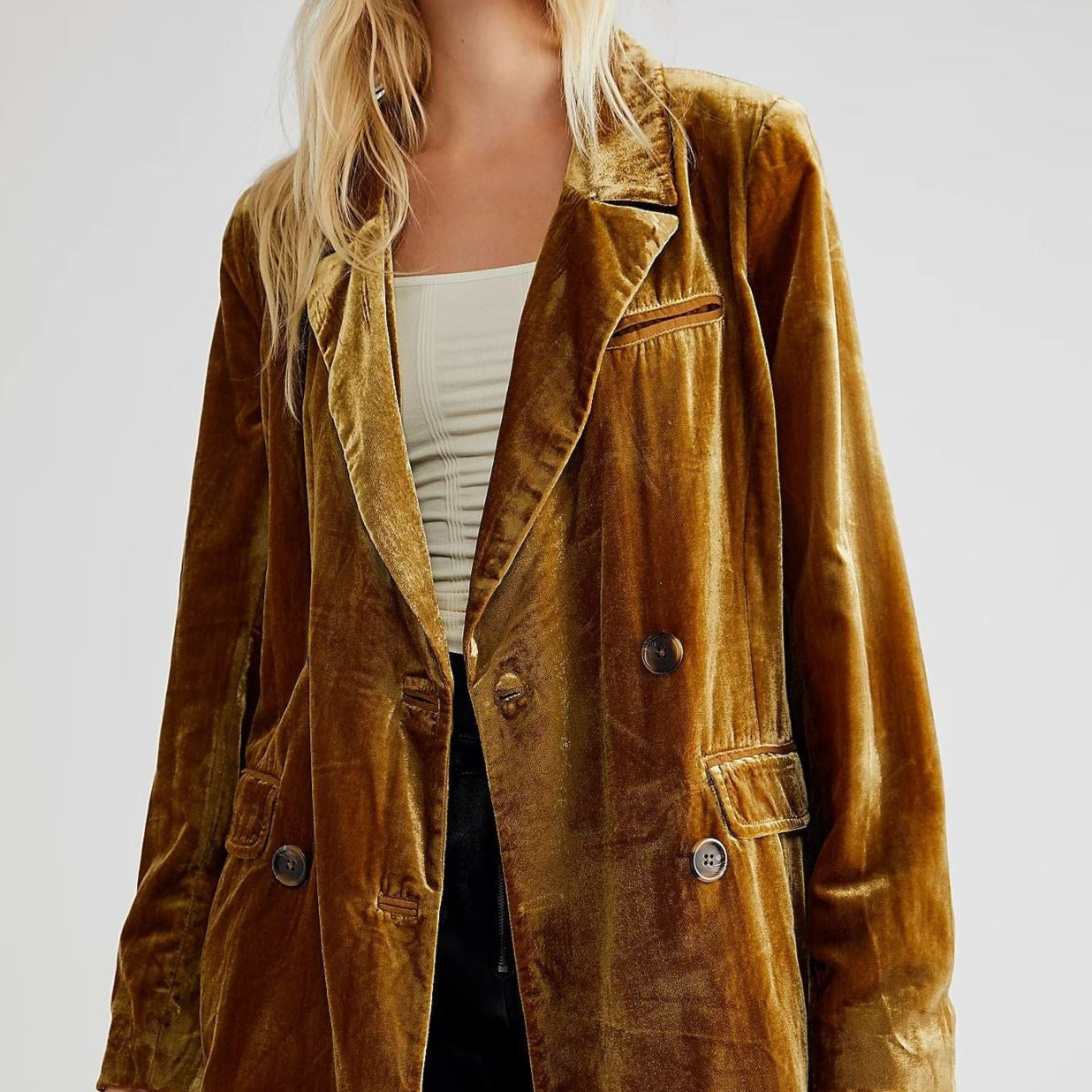 Pia - Dlhý rukáv zamatové sako s gombíkmi