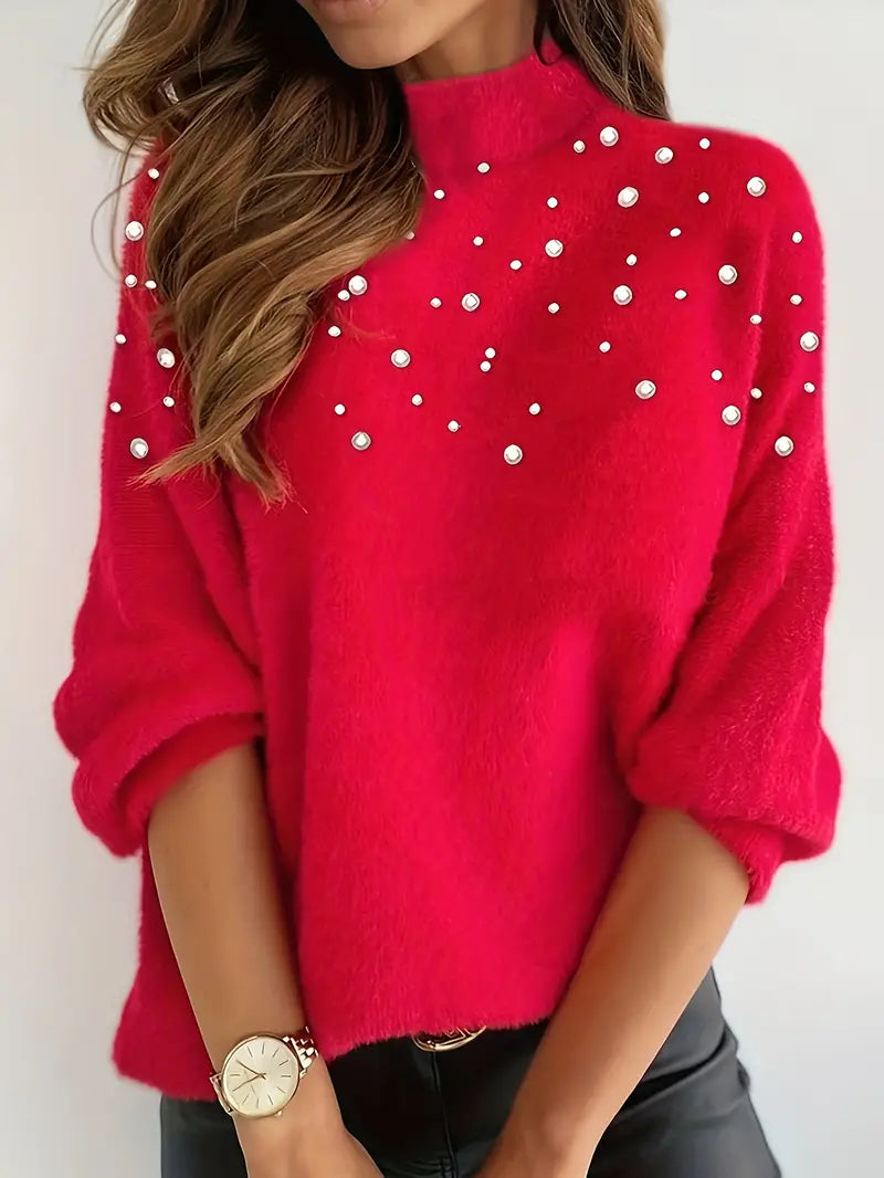 Ina flísový pulóver s perlami a okrúhlym výstrihom | Štýlová a pohodlná móda