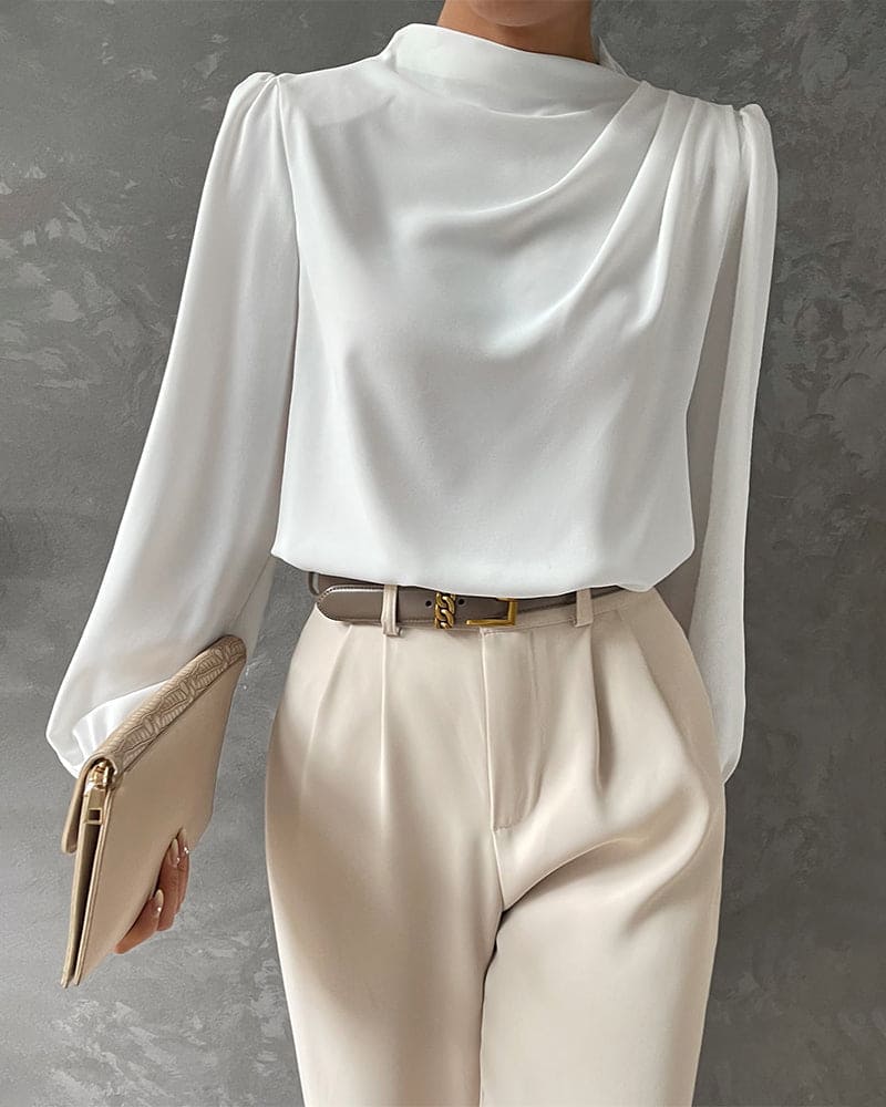Isabella – Elegante camicetta con ruches e collo alla coreana