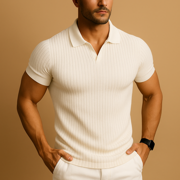 Niels – Poloshirt Slim Fit mit V-Ausschnitt und Rippstrick – Herren Casual Style