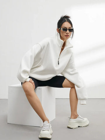 Damen Oversized Halber Reißverschluss Sweatshirt | Stilvoll und Bequem