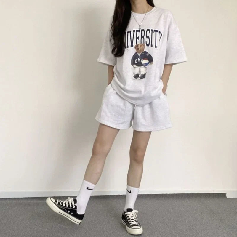 Ensemble short ours en coton estival | Mode d'été élégante et confortable