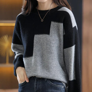 Warme Patchwork Kaschmirpullover für Frauen | Eleganz und Komfort in einem
