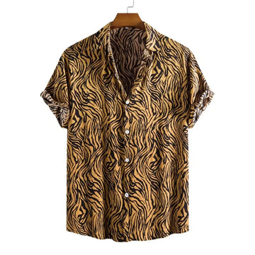 Camicia leopardata in stile Hawaii | Camicia da festa a maniche corte, retrò, slim fit