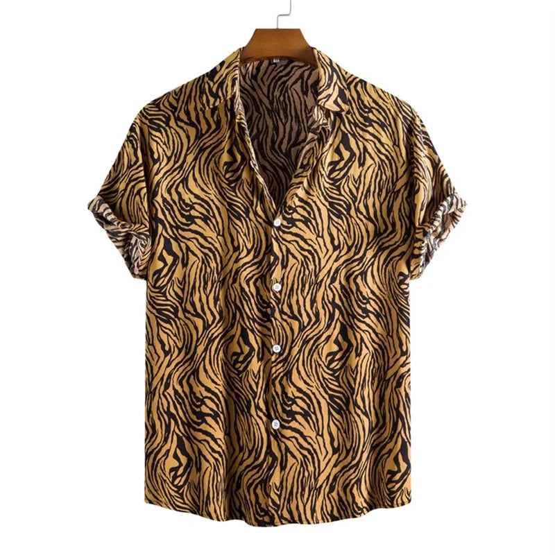 Camicia leopardata in stile Hawaii | Camicia da festa a maniche corte, retrò, slim fit